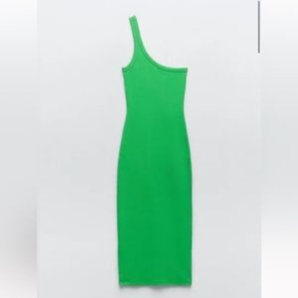Zara Green One Shoulder Bodycon Midi Dress